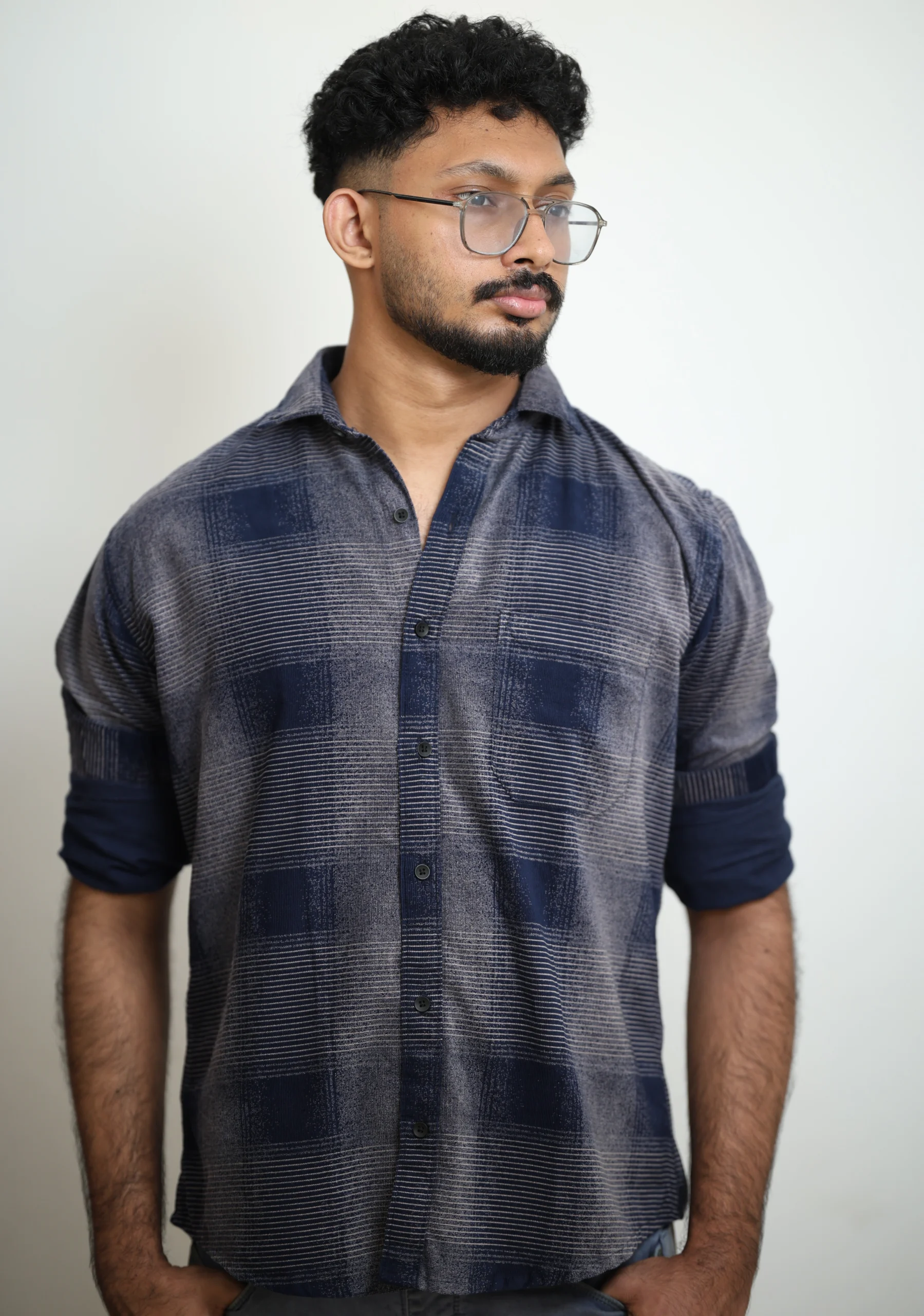 Corduroy Indigo Check Shirt